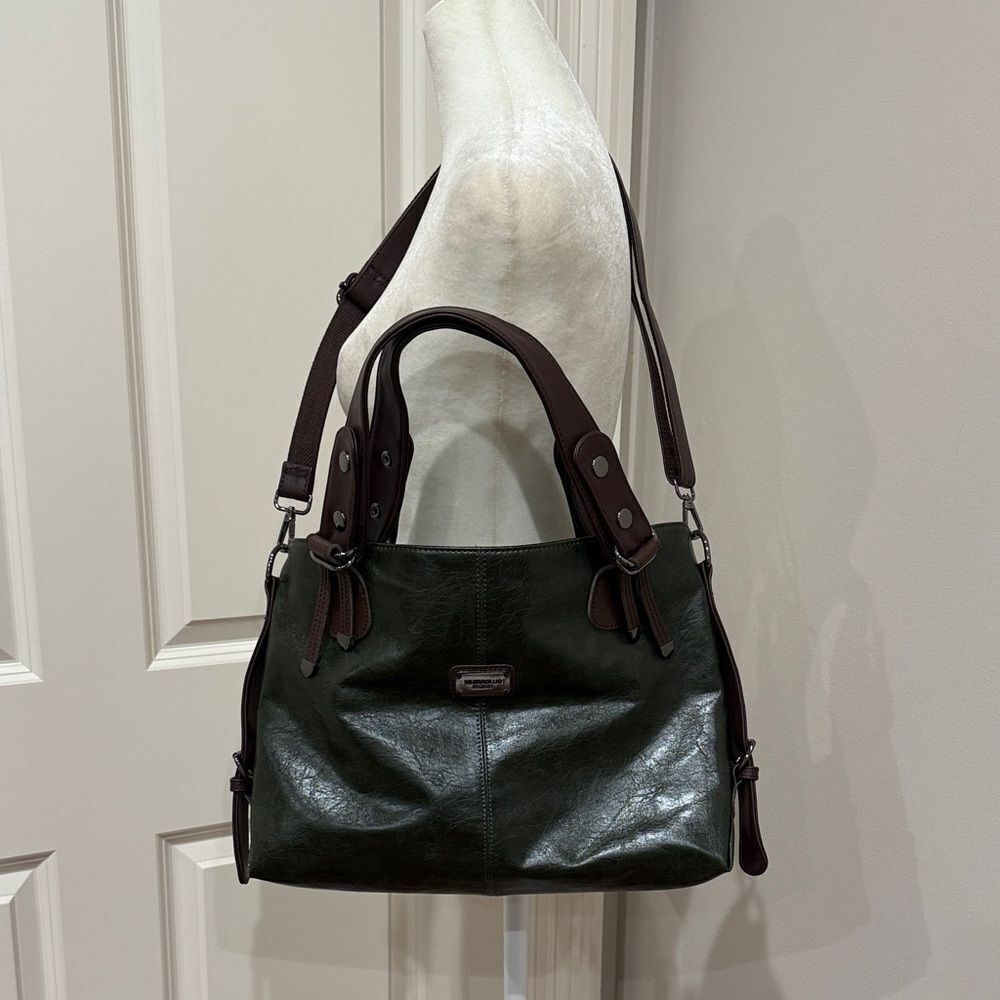 Fsiomo Satchel Pu Leather Dark Green Leather Tote Bag New No Tags